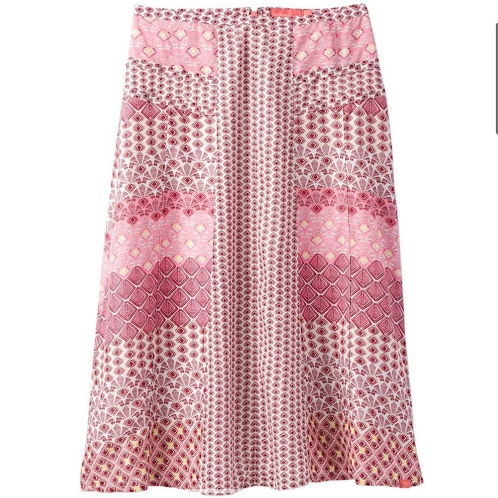 Prana Isadora Pink Grapevine Geometric Pattern Midi Skirt